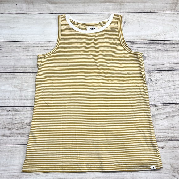 Pact Tops - Pact Womens Organic Cotton Tank Top Size S Striped Sustainable Minimalist Muscle